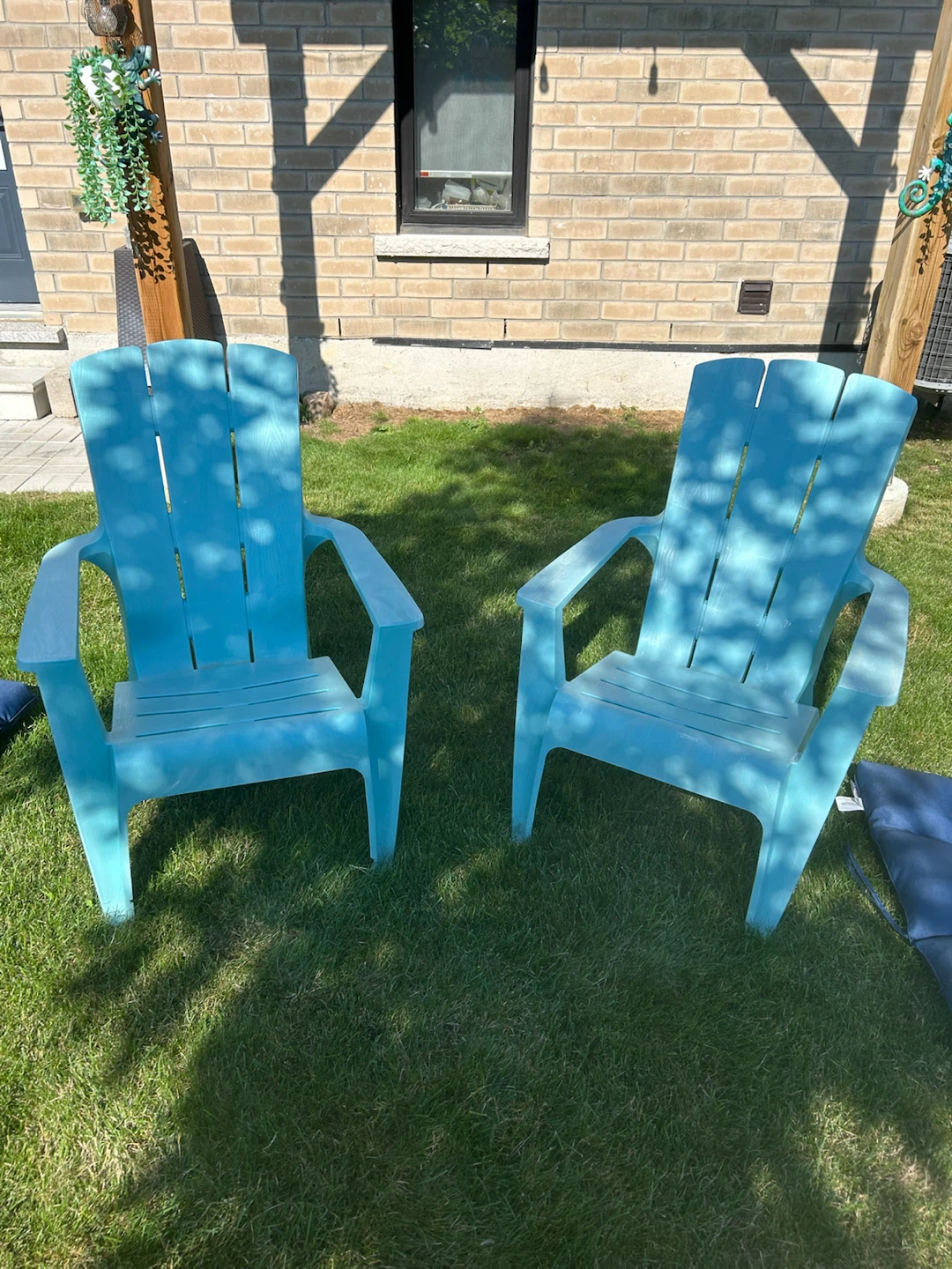 Set of 2 Blue Adirondack Chairs with Cushions