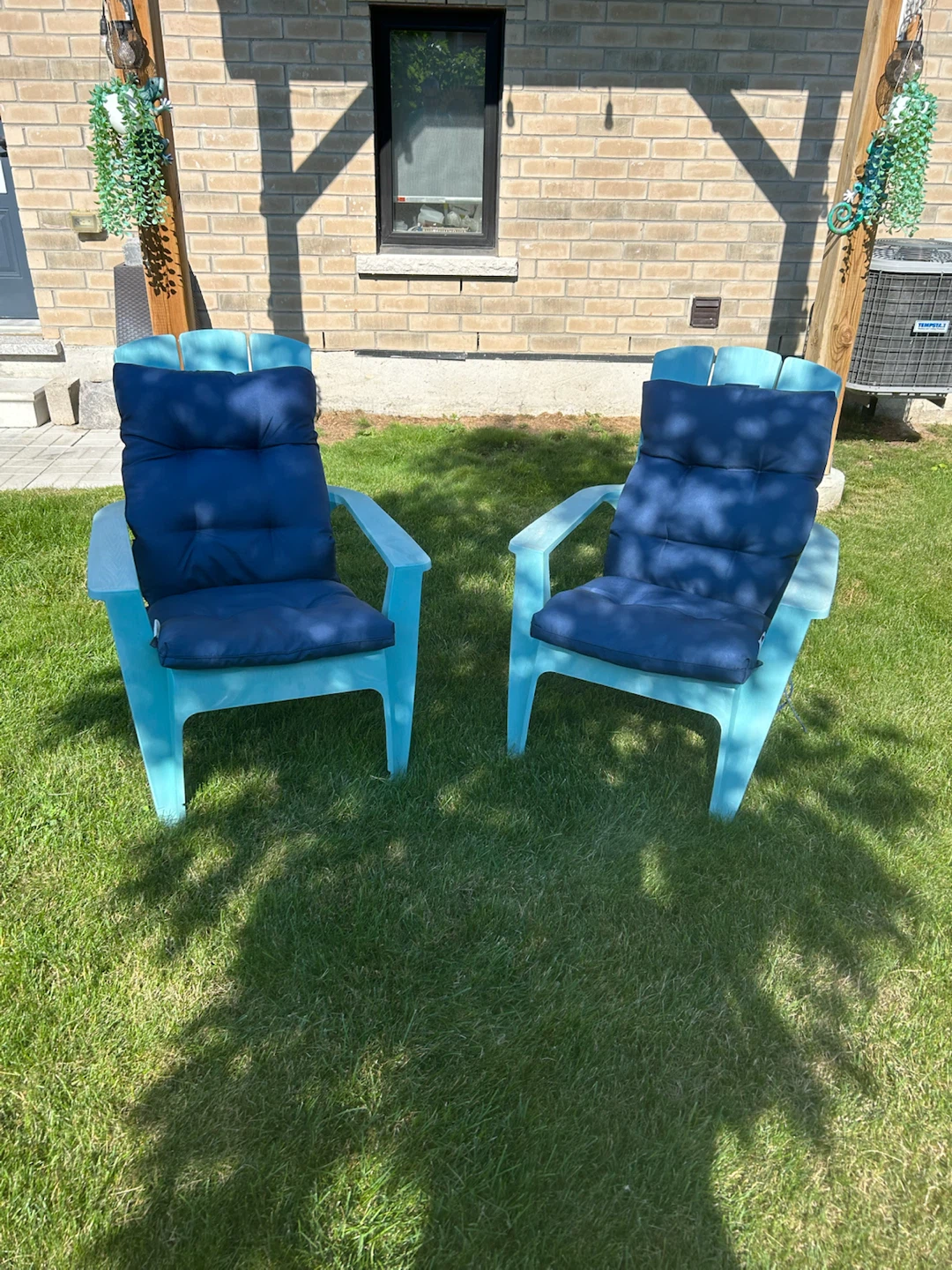 Set of 2 Blue Adirondack Chairs with Cushions - photo 2