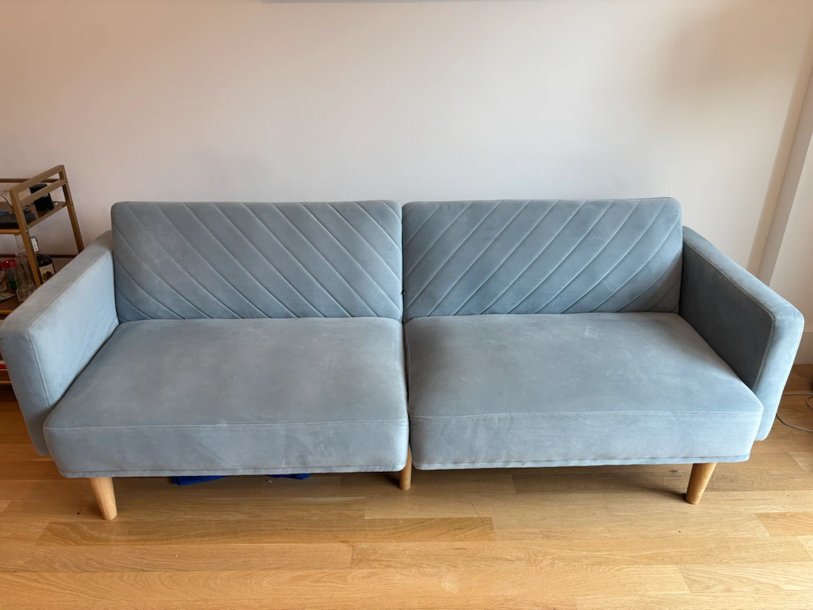 Light Blue Velvet Loveseat Futon
