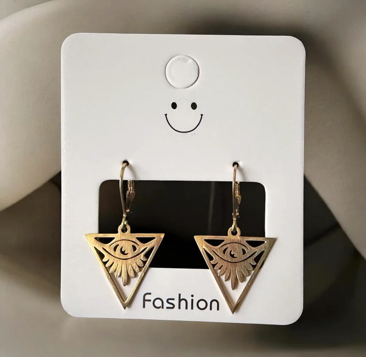 Gold Tone Triangle Eye Earrings
