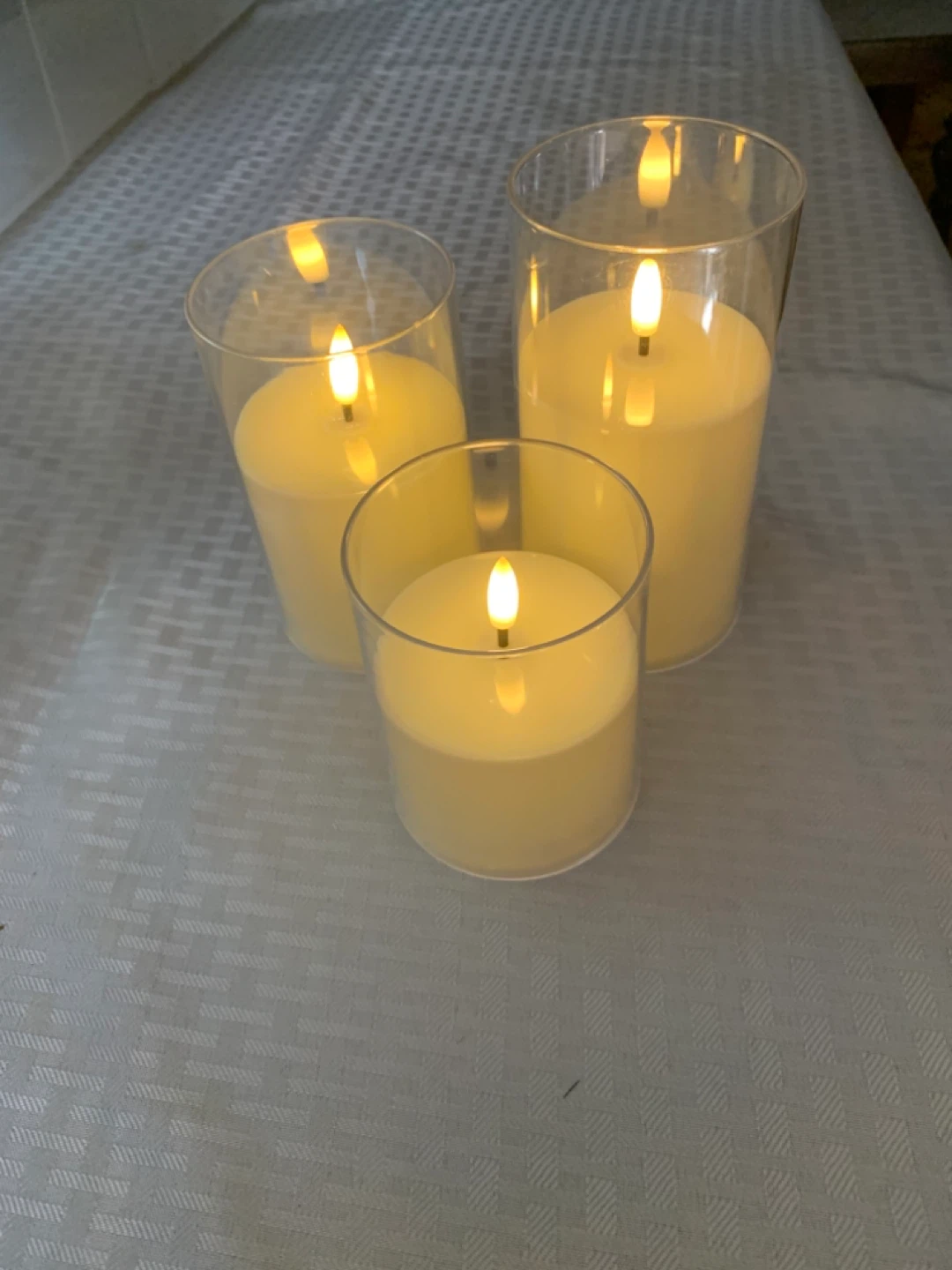 Set of 3 LED Pillar Candles in Glass Holders