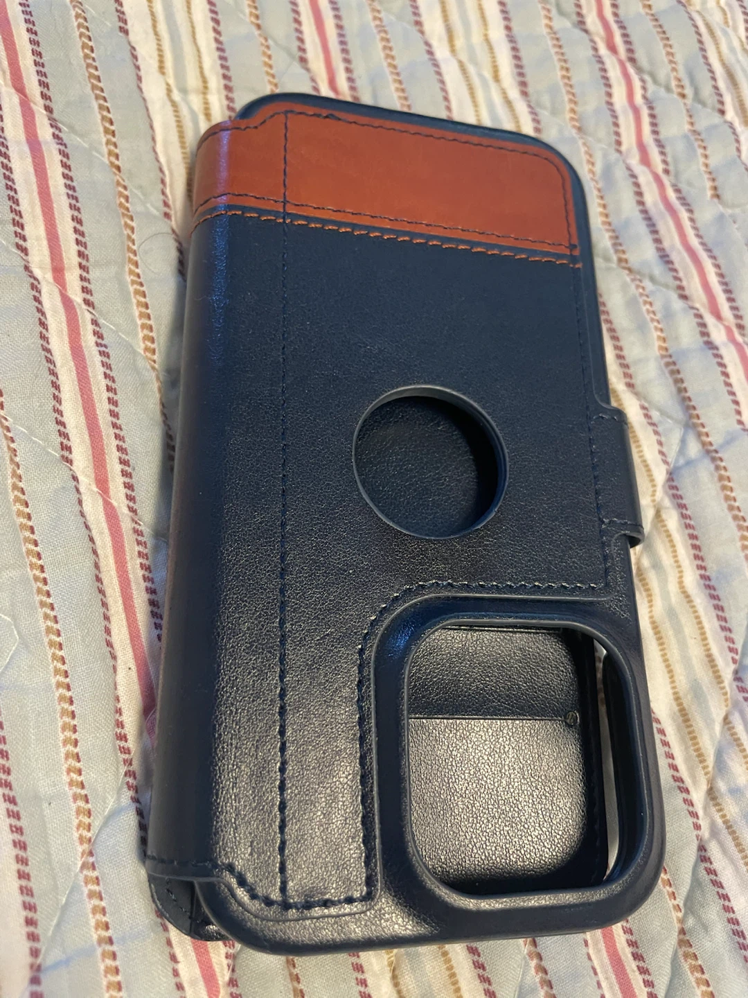 Blue and Brown faux leather Phone Case