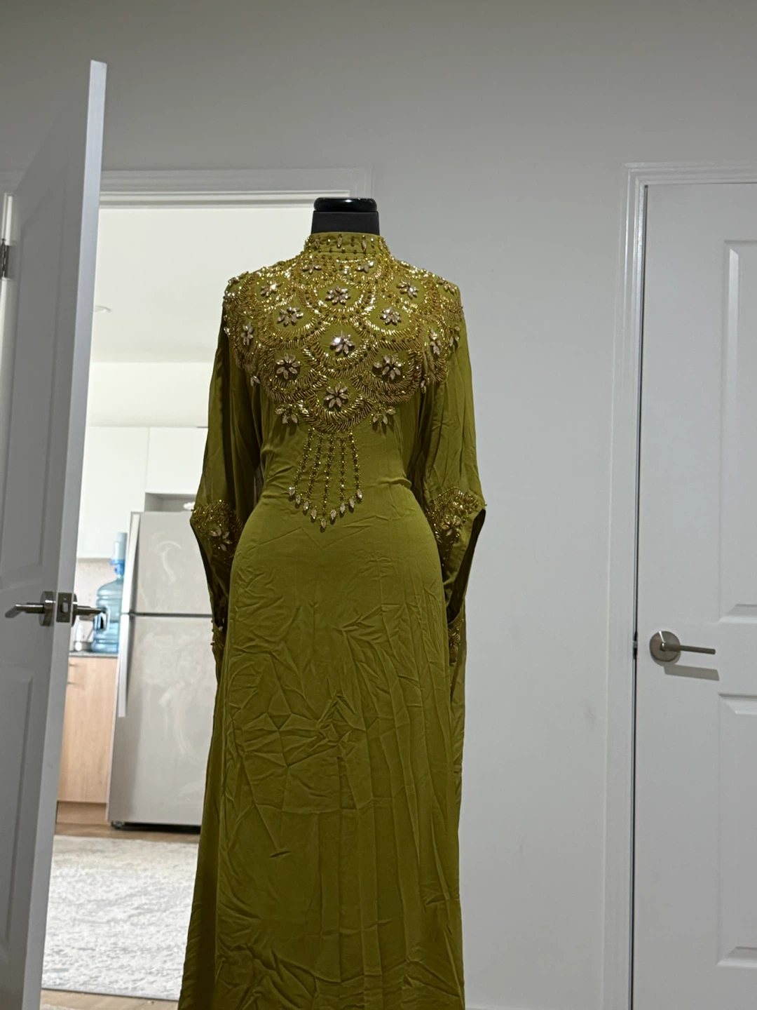 Olive Green Beaded Kaftan Dress - photo 3