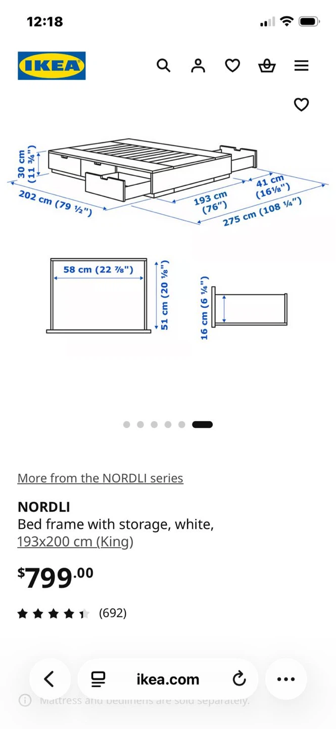 King Bed Frame with 6 Storage Drawers + Headboard + Mattress - photo 2