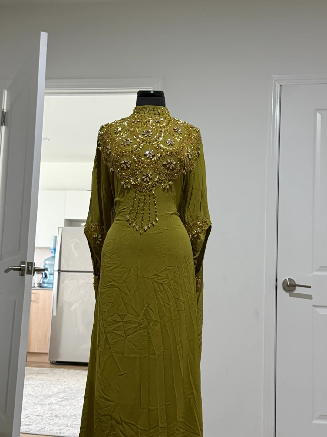 Olive Green Beaded Kaftan Dress - photo 4