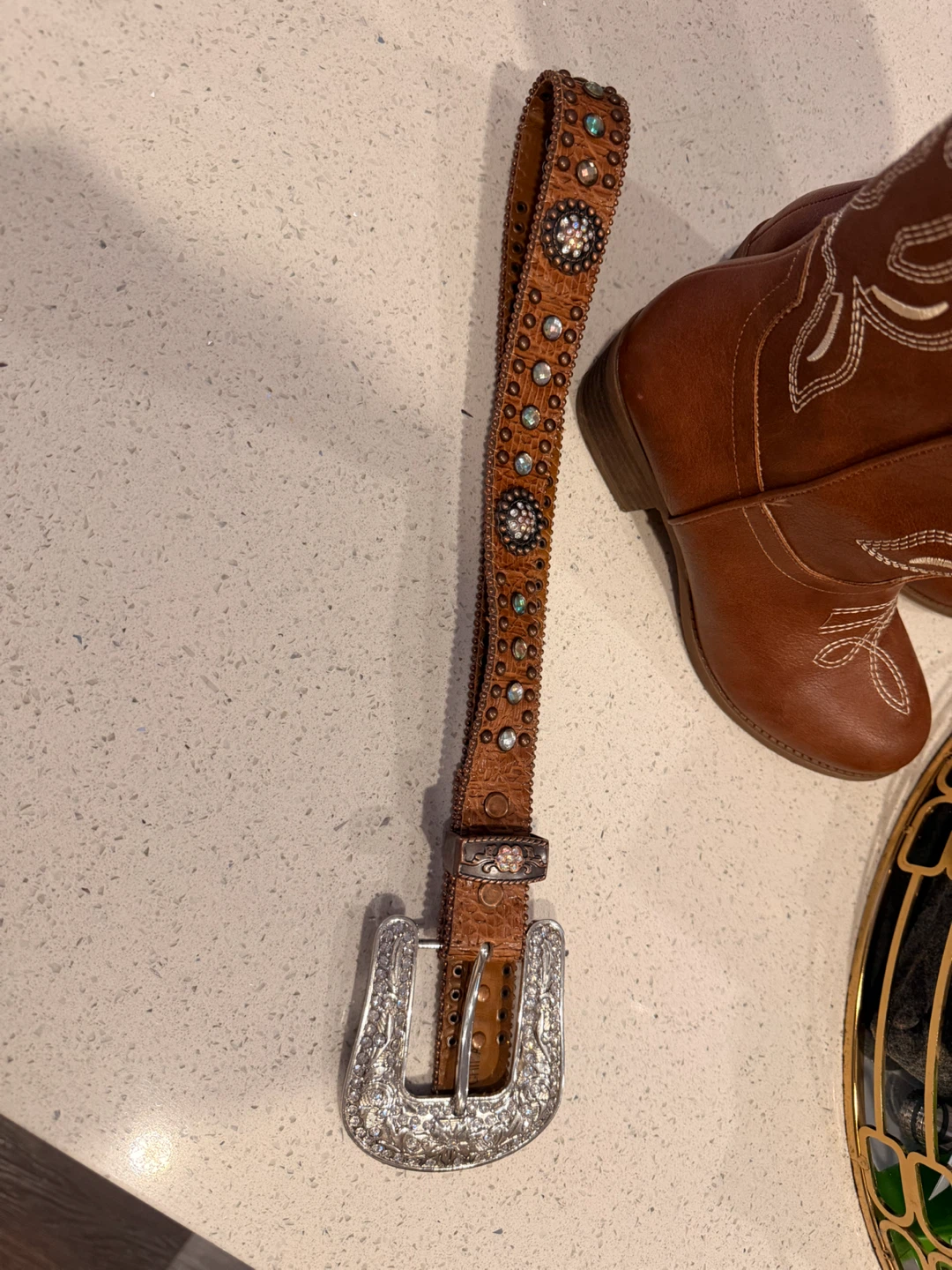 Brown Cowgirl Boots with beautiful Embellished Belt - photo 5