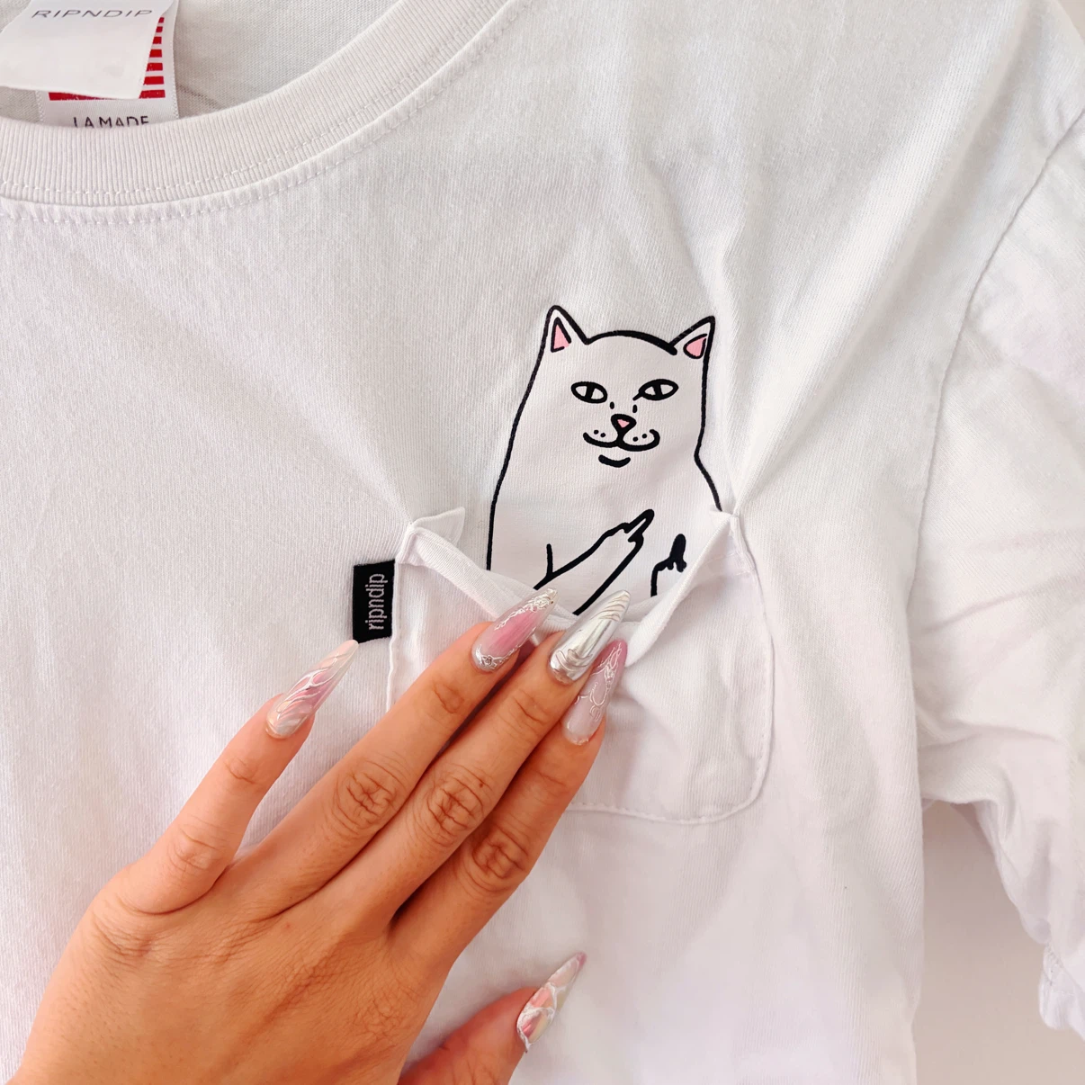 RIPNDIP White Crewneck Lord Dermal Cat T-Shirt - Large - photo 3