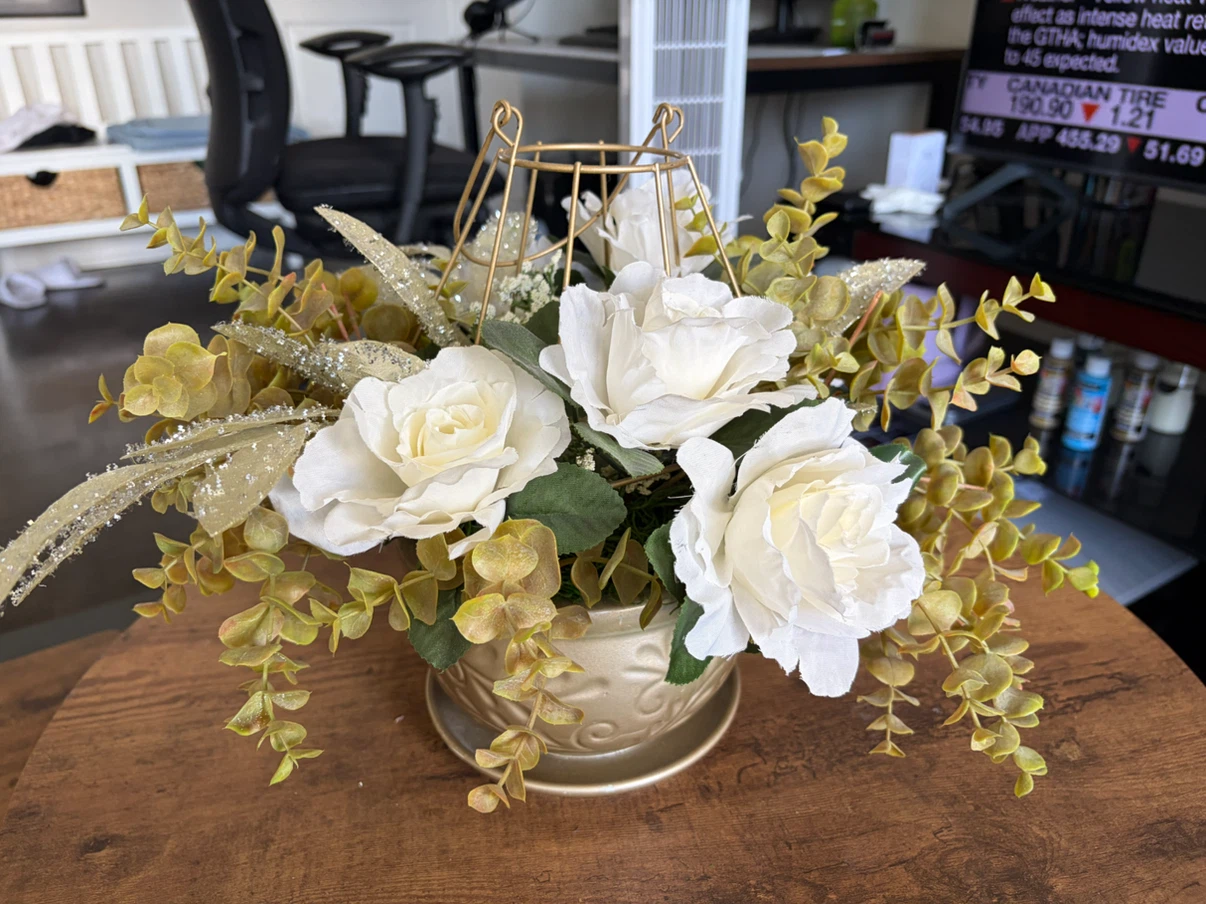Artificial Floral Arrangement with Candle Holder