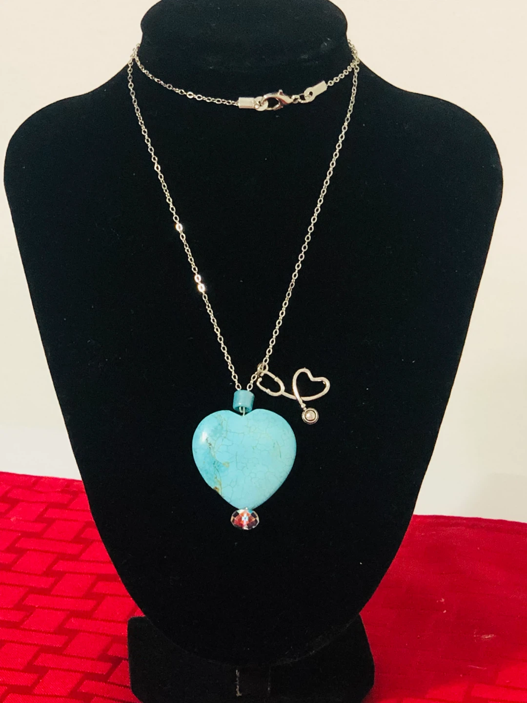 Turquoise Heart Pendant Necklace with Stethoscope Charm