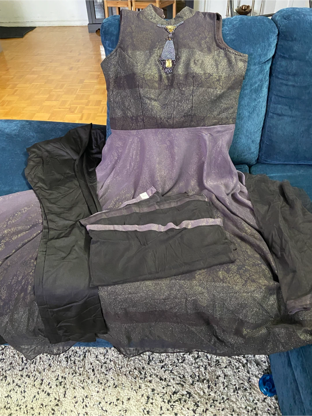 Women's Embellished Maxi Dress with Pants and Scarf - photo 2