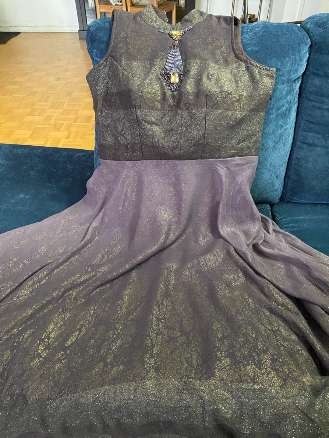 Women's Embellished Maxi Dress with Pants and Scarf - photo 3