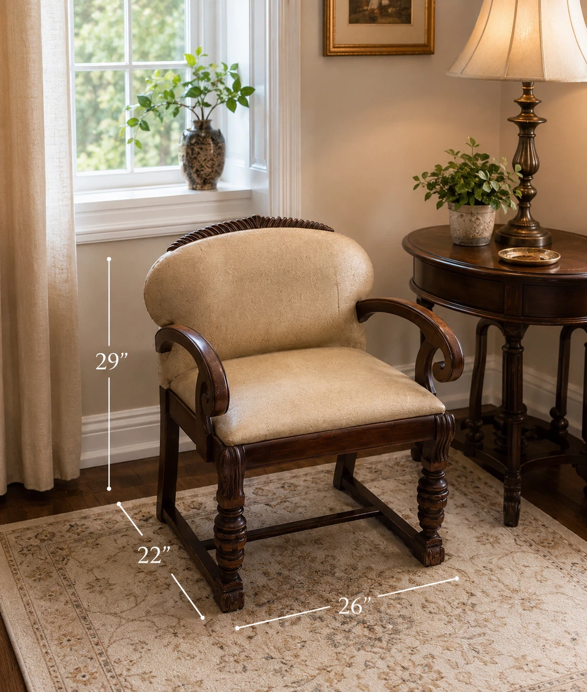 Vintage Accent Chair - Wood and Tan Upholstery