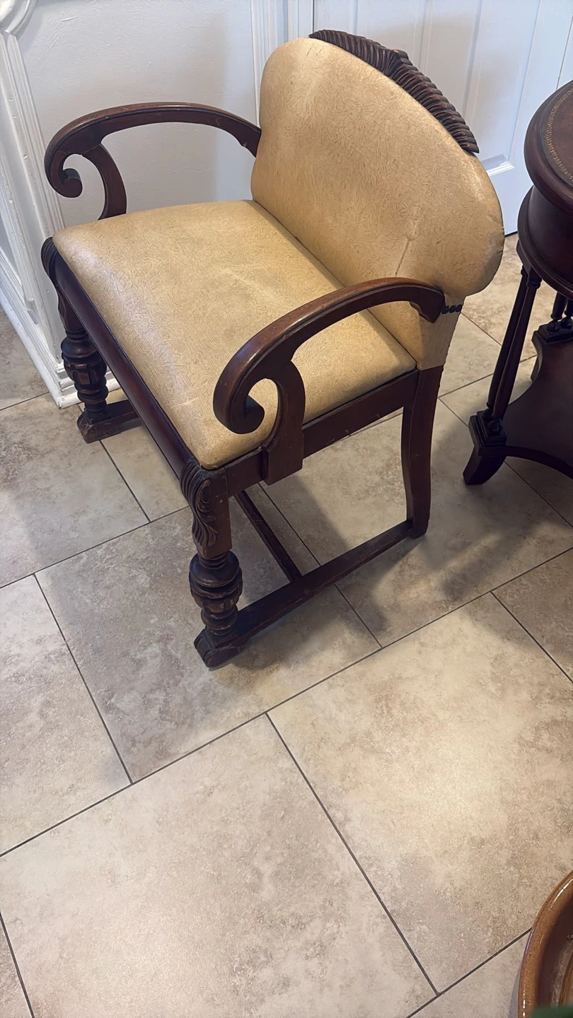Vintage Accent Chair - Wood and Tan Upholstery - photo 2