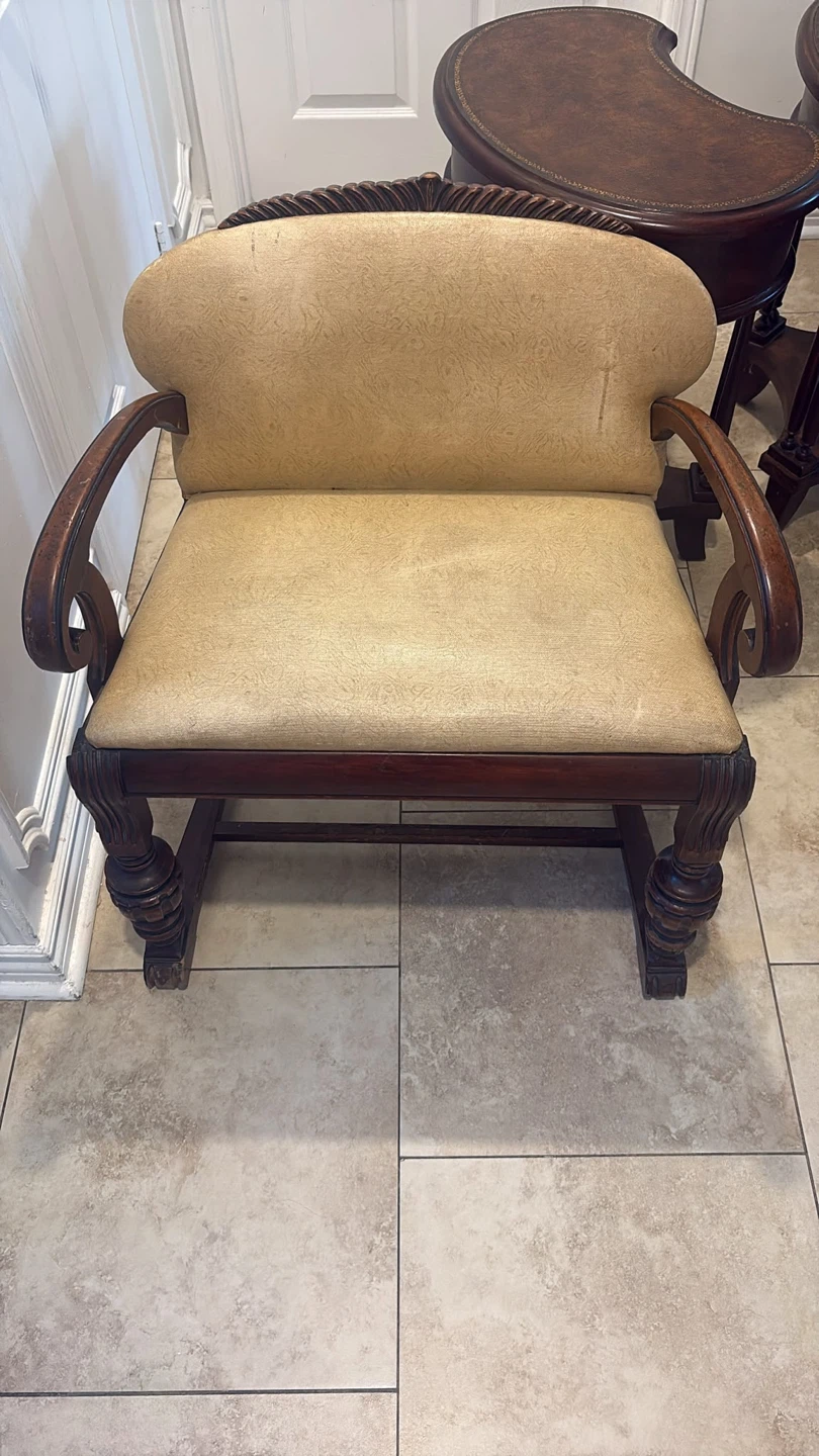 Vintage Accent Chair - Wood and Tan Upholstery - photo 3