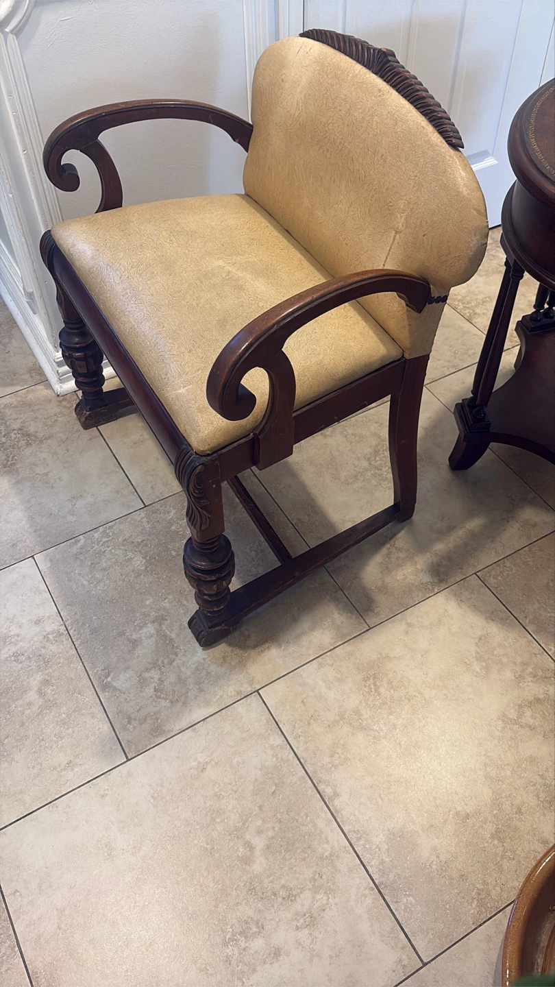 Vintage Accent Chair - Wood and Tan Upholstery - photo 4