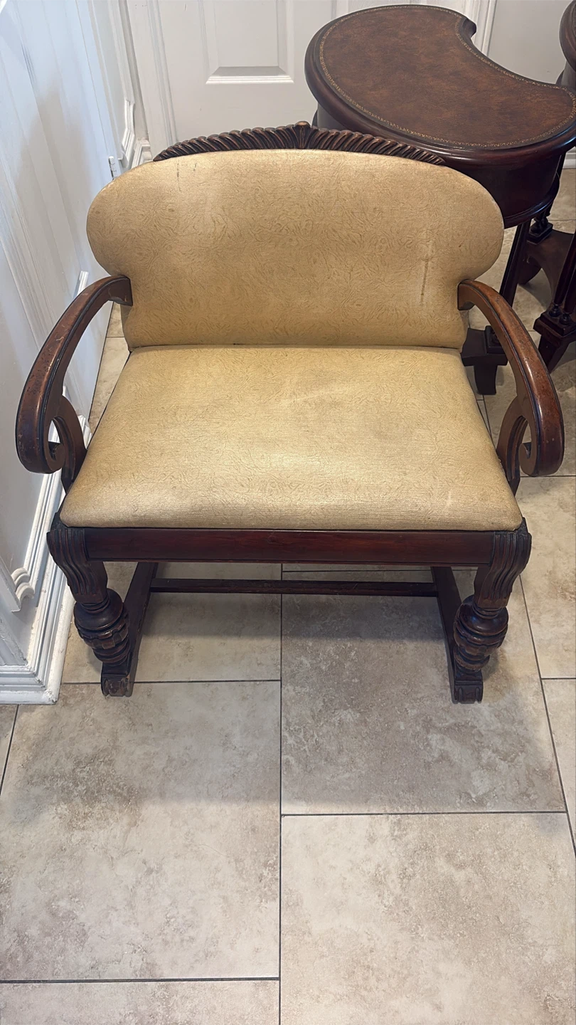 Vintage Accent Chair - Wood and Tan Upholstery - photo 5