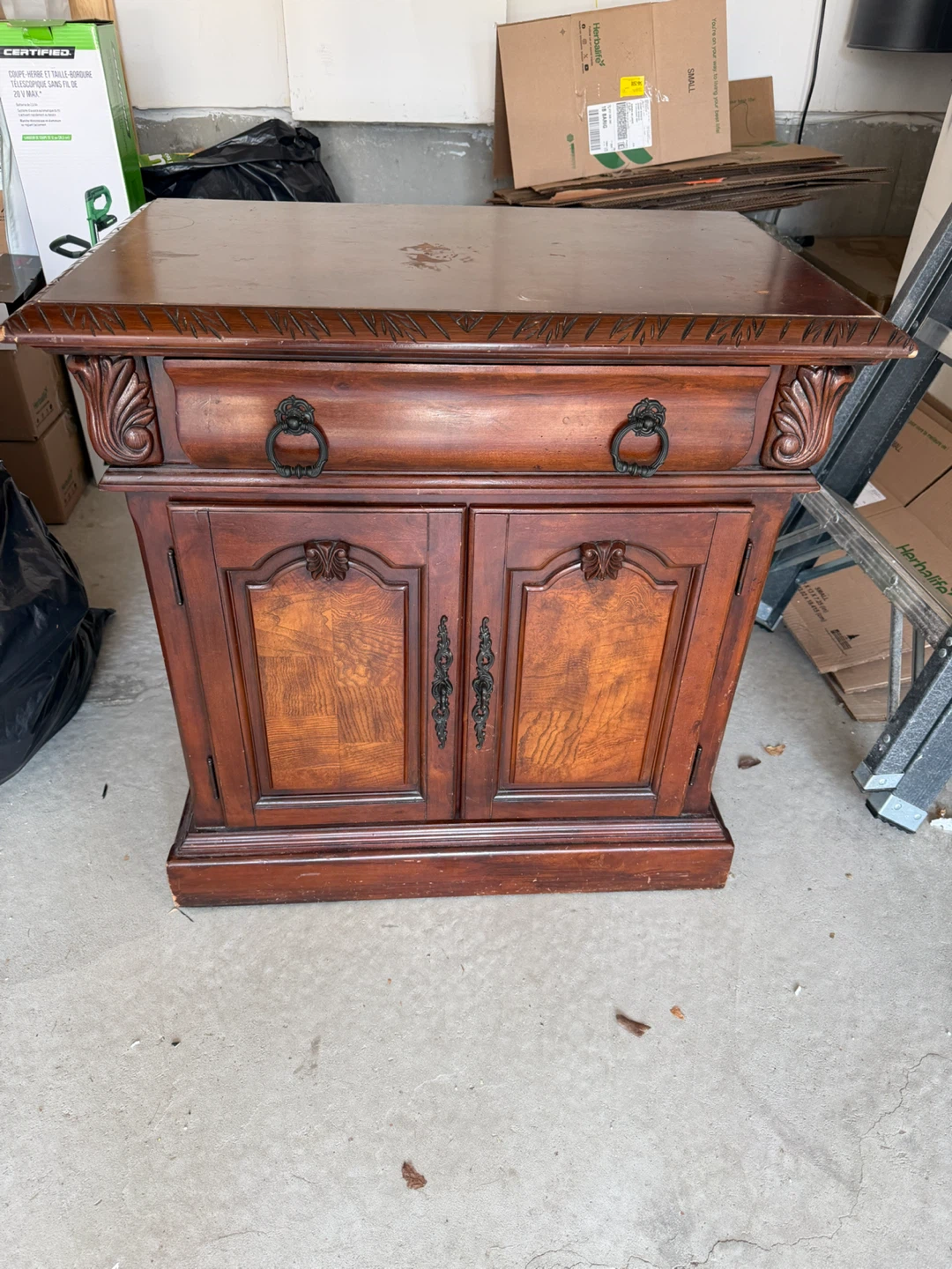 Wooden Side Table with Drawer and Cabinet