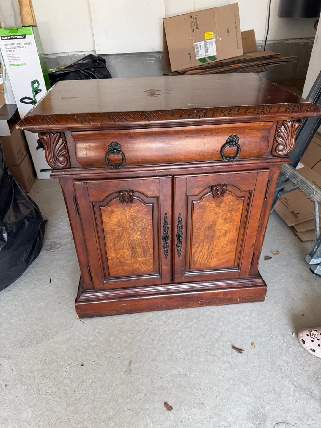 Wooden Side Table with Drawer and Cabinet - photo 4