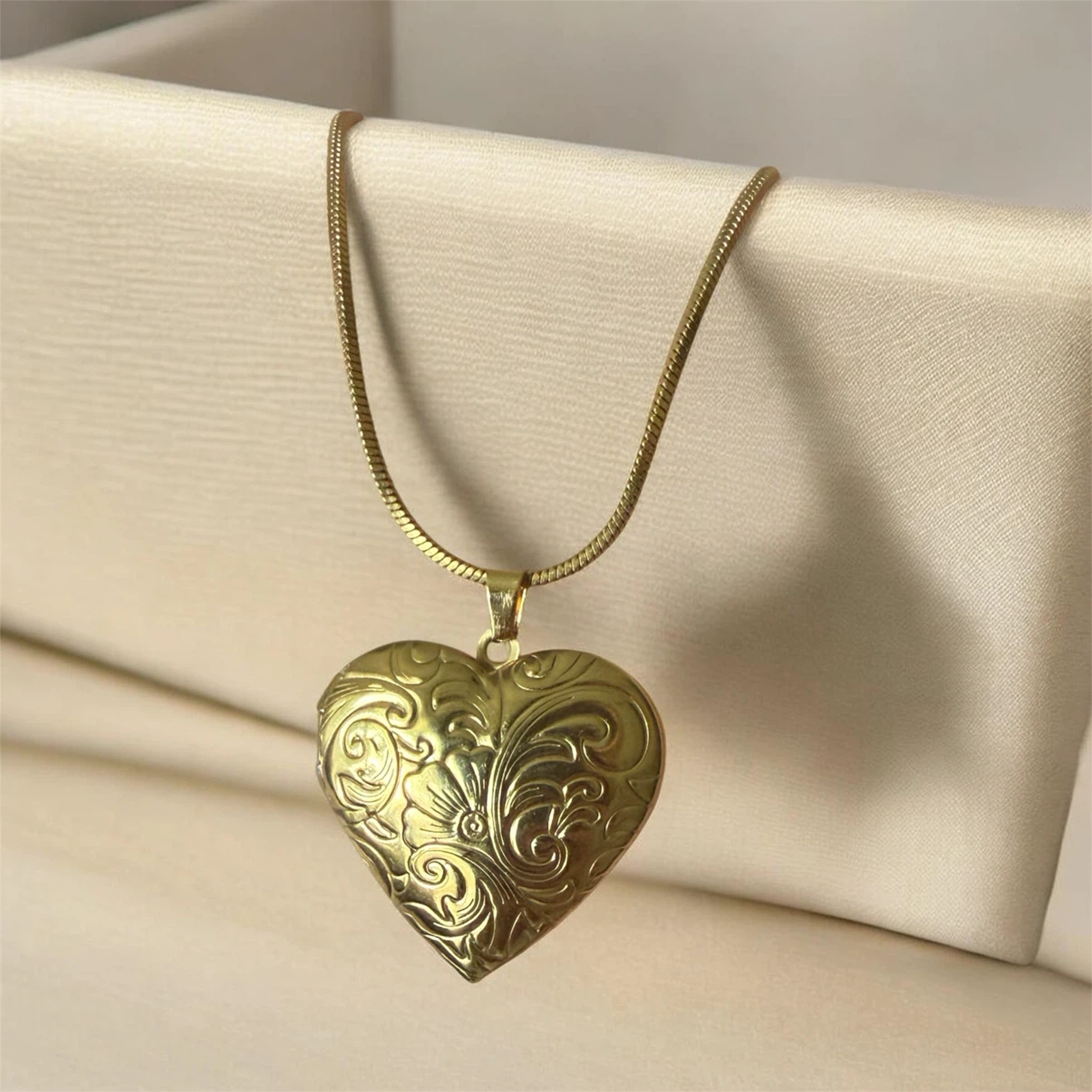 Gold Tone Heart Locket Necklace