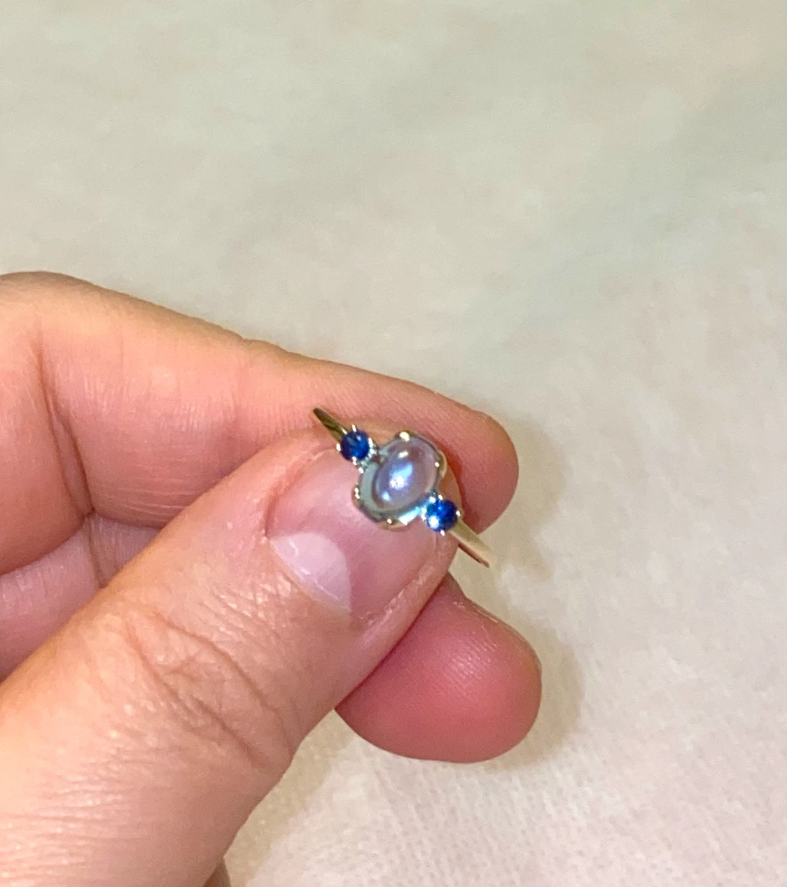 14K Gold Moonstone & Sapphire Ring Size 8.5 - photo 2