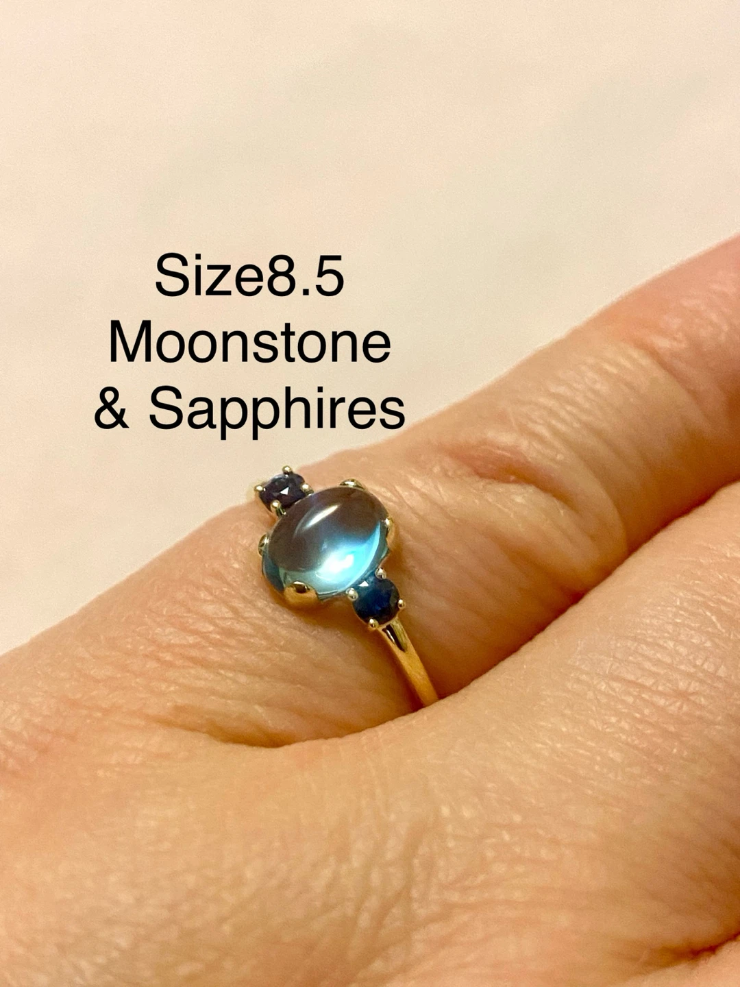 14K Gold Moonstone & Sapphire Ring Size 8.5 - photo 3