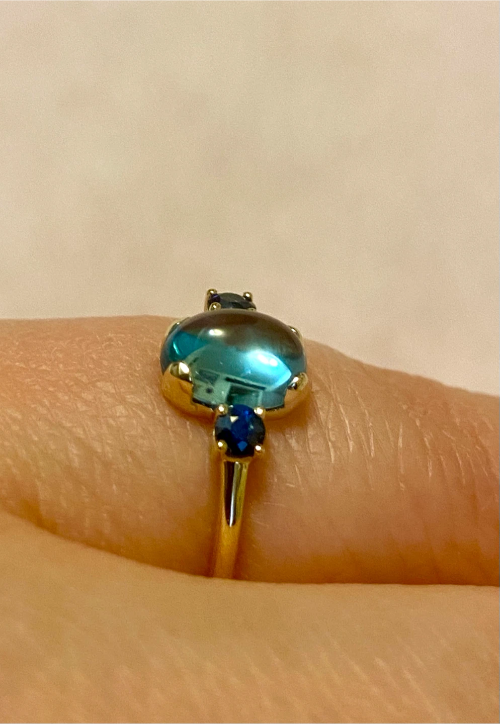 14K Gold Moonstone & Sapphire Ring Size 8.5 - photo 4