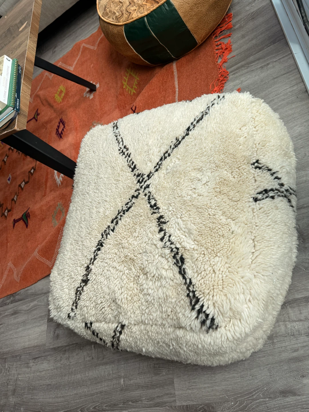 Moroccan Leather Pouf Ottoman