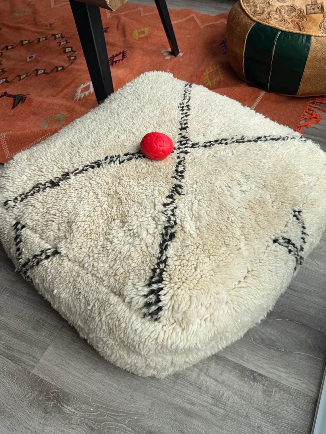 Moroccan Leather Pouf Ottoman - photo 4