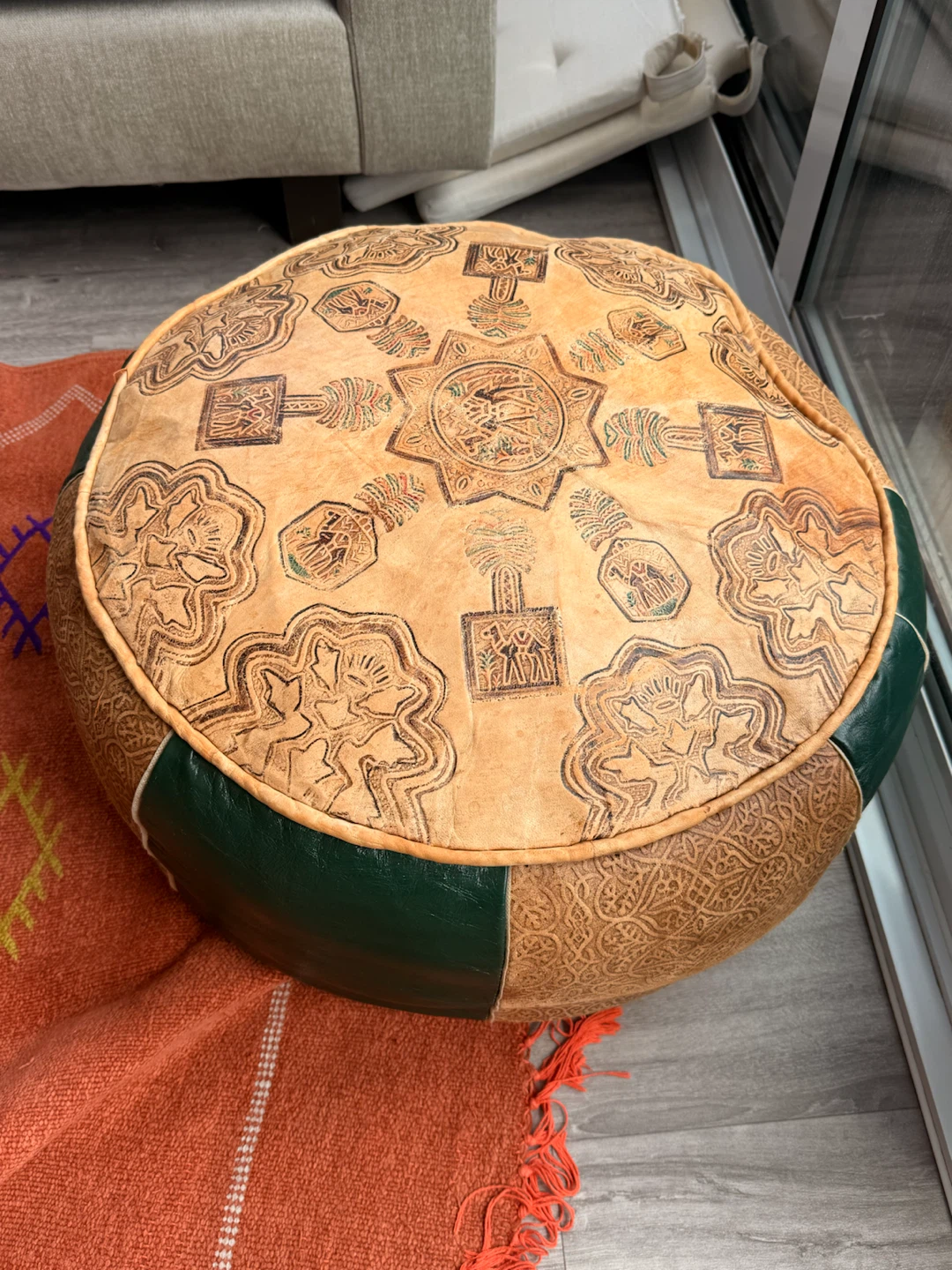 Moroccan Leather Pouf Ottoman - photo 2