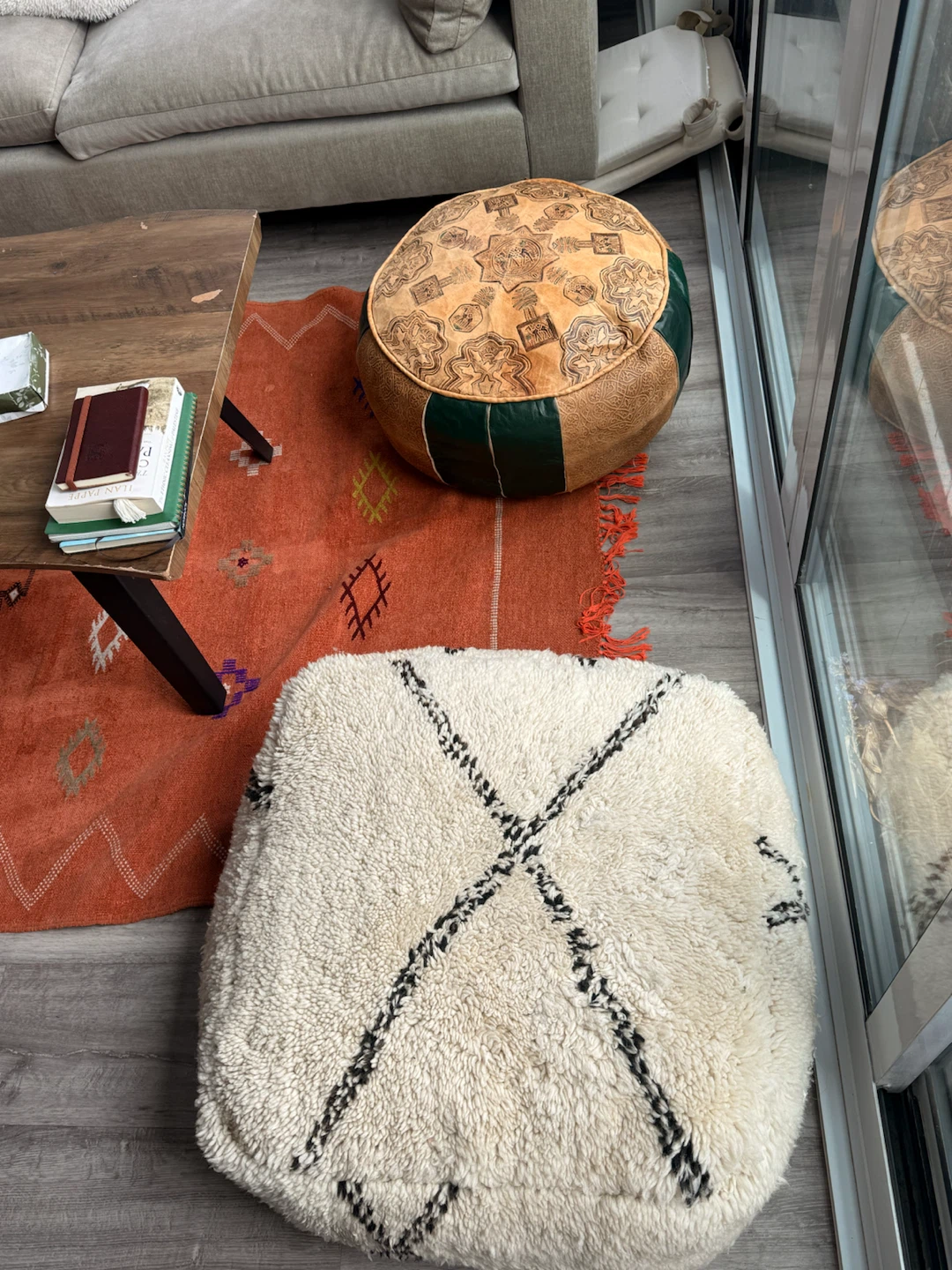 Moroccan Leather Pouf Ottoman - photo 5
