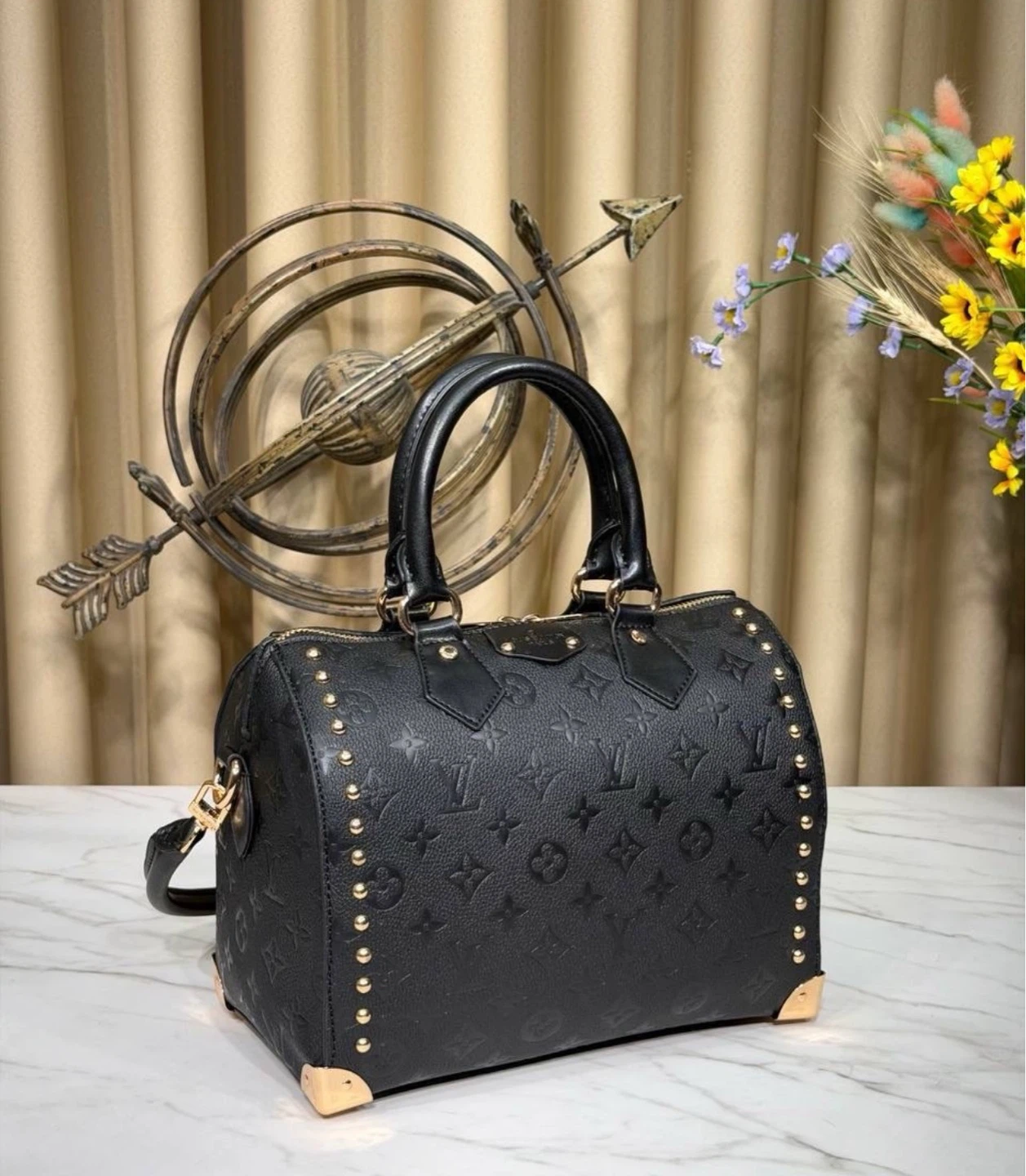 Black Louis Vuitton Speedy Trunk Bag with Studs