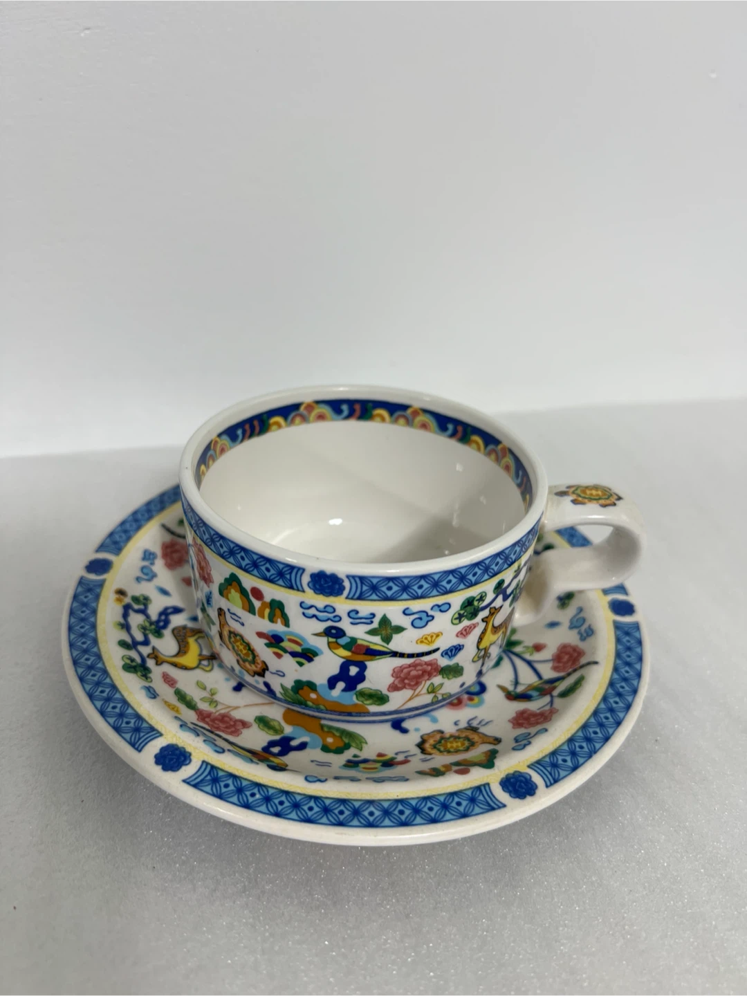 Set of 4 Ceramic Korean Tea Cup and Saucer Set with Handle