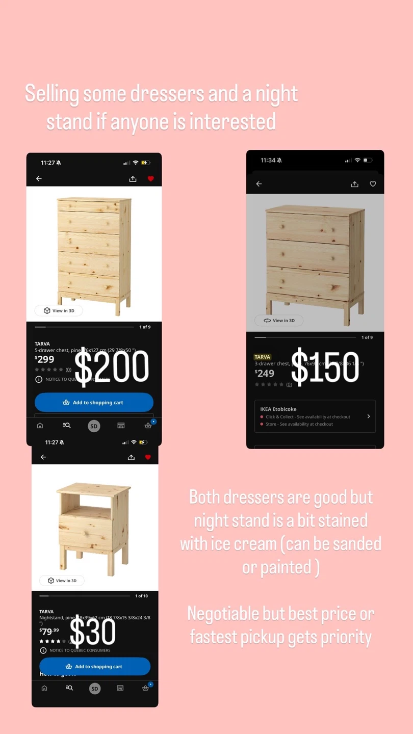 Tarva set (2 dressers and a night stand)