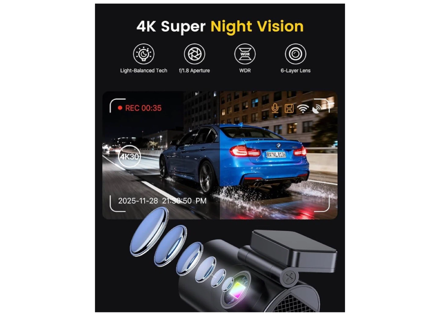 4K Dash Cam with 64GB Card and Night Vision - photo 2