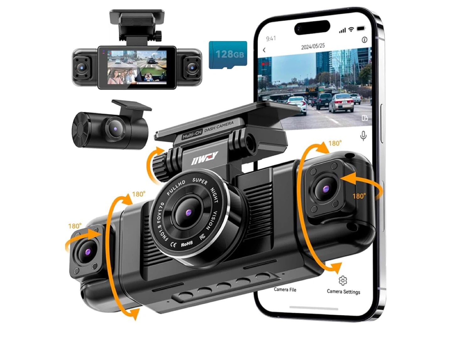 IIWEY N5 4-CH FHD Dash Cam with 128GB SD Card