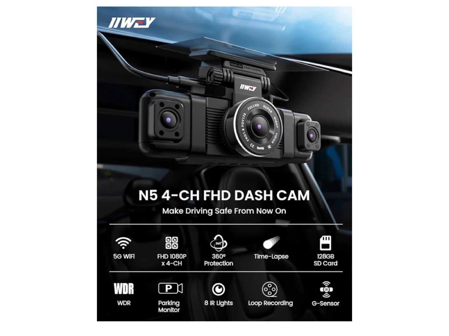 IIWEY N5 4-CH FHD Dash Cam with 128GB SD Card - photo 2