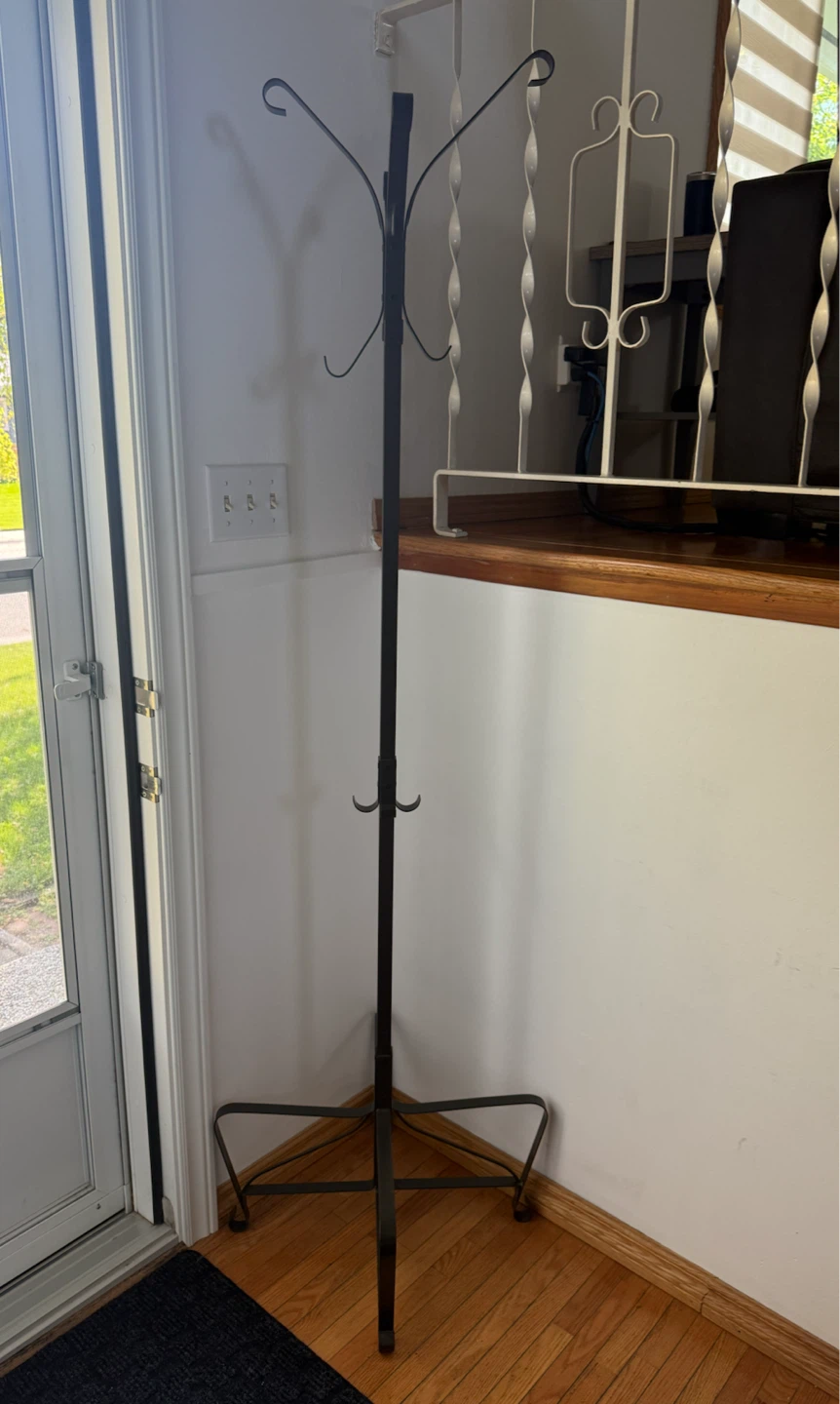 Heavy Duty Black Metal Coat Rack Stand | Entryway Hall Tree