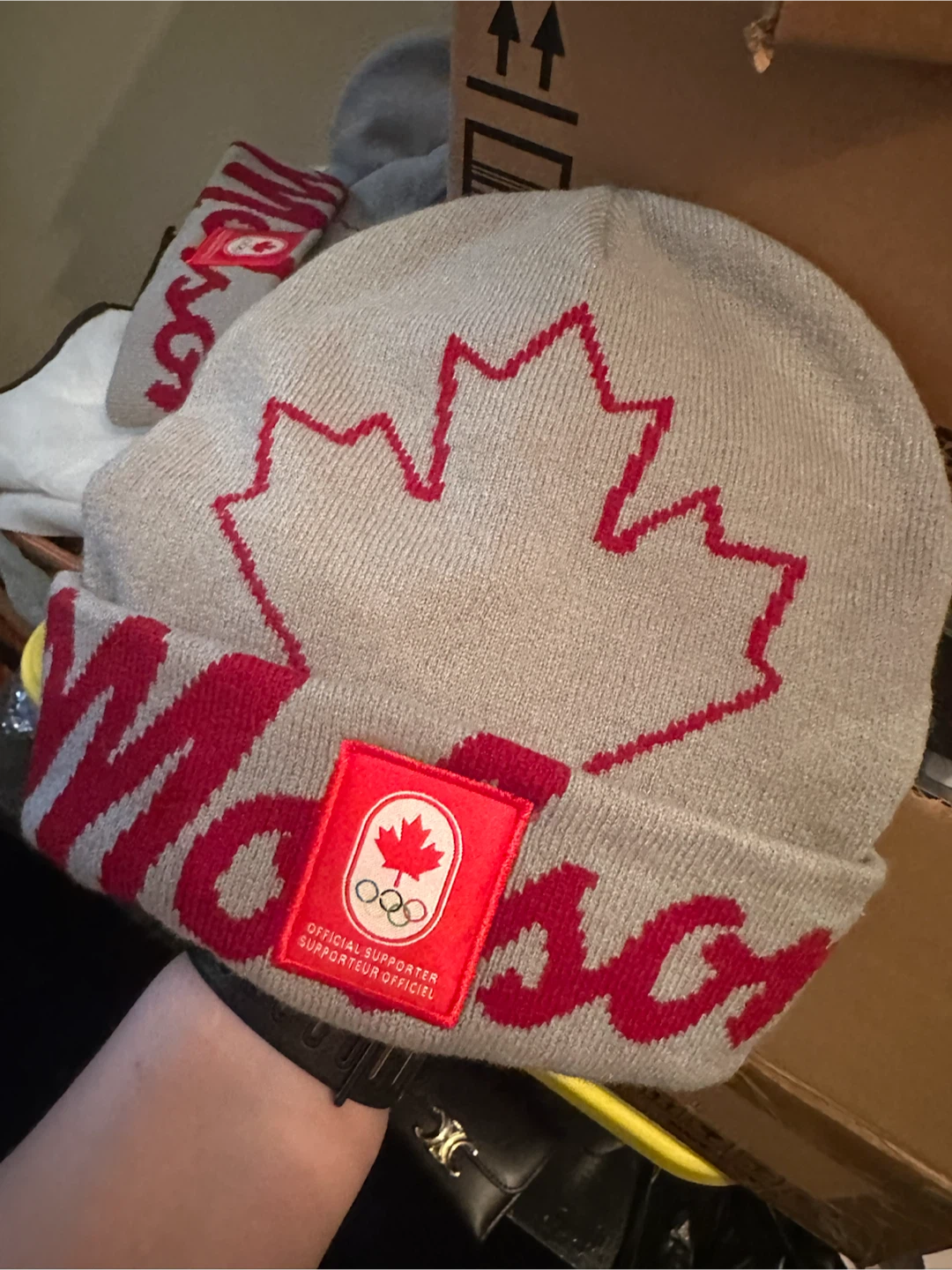Grey and Red Maple Leaf Beanie