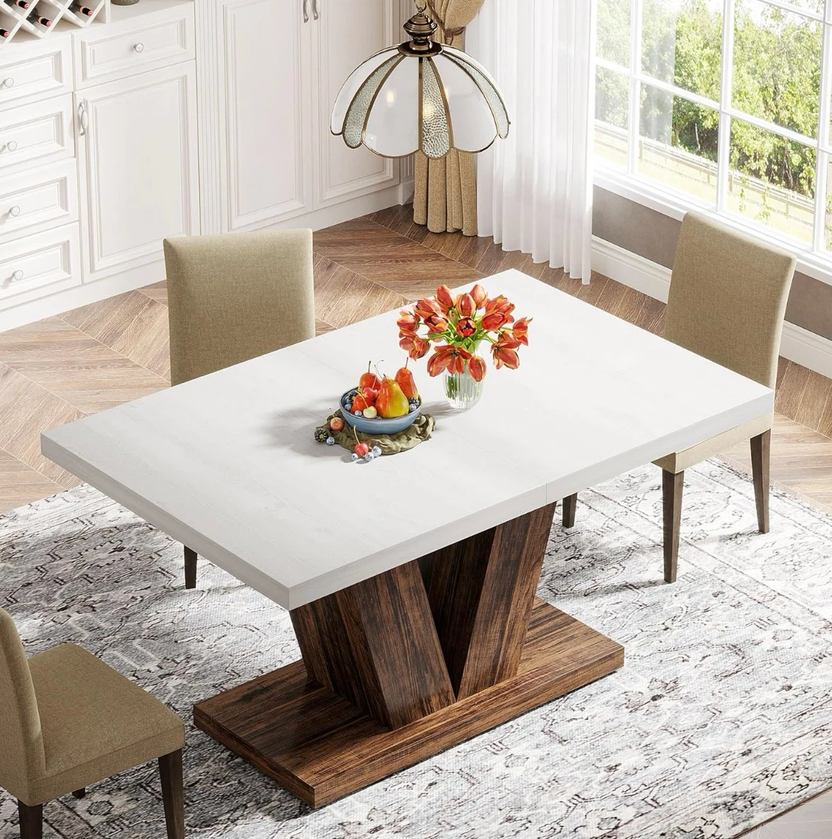 New Tribesigns Modern Dining Table with V-Shaped Pedestal Base