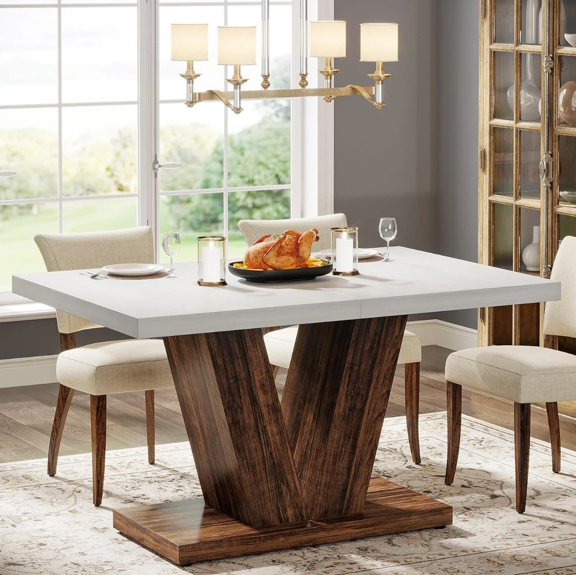 New Tribesigns Modern Dining Table with V-Shaped Pedestal Base - photo 5