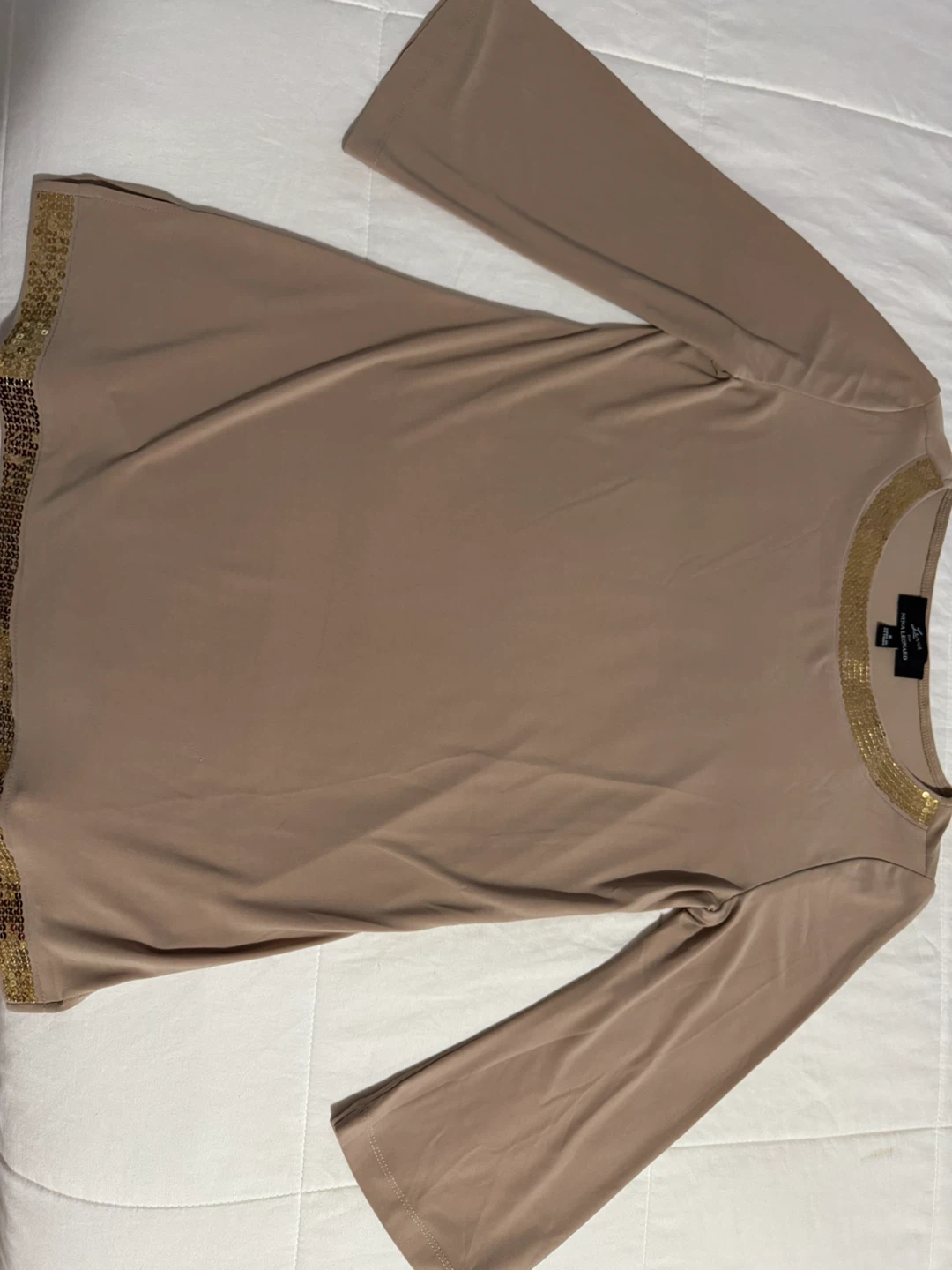 Nina LeonardWomen's Beige Sequin Embellished Top Size S