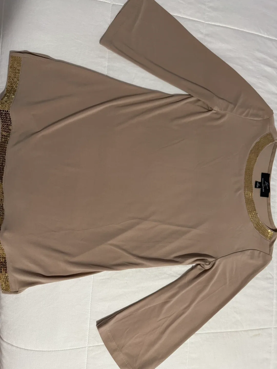 Nina LeonardWomen's Beige Sequin Embellished Top Size S
