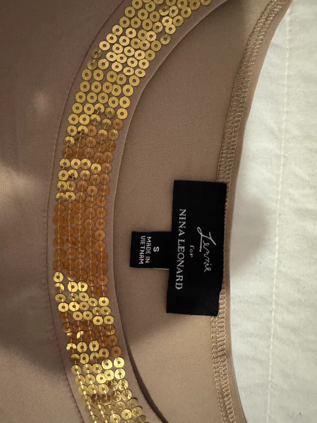 Nina LeonardWomen's Beige Sequin Embellished Top Size S - photo 2