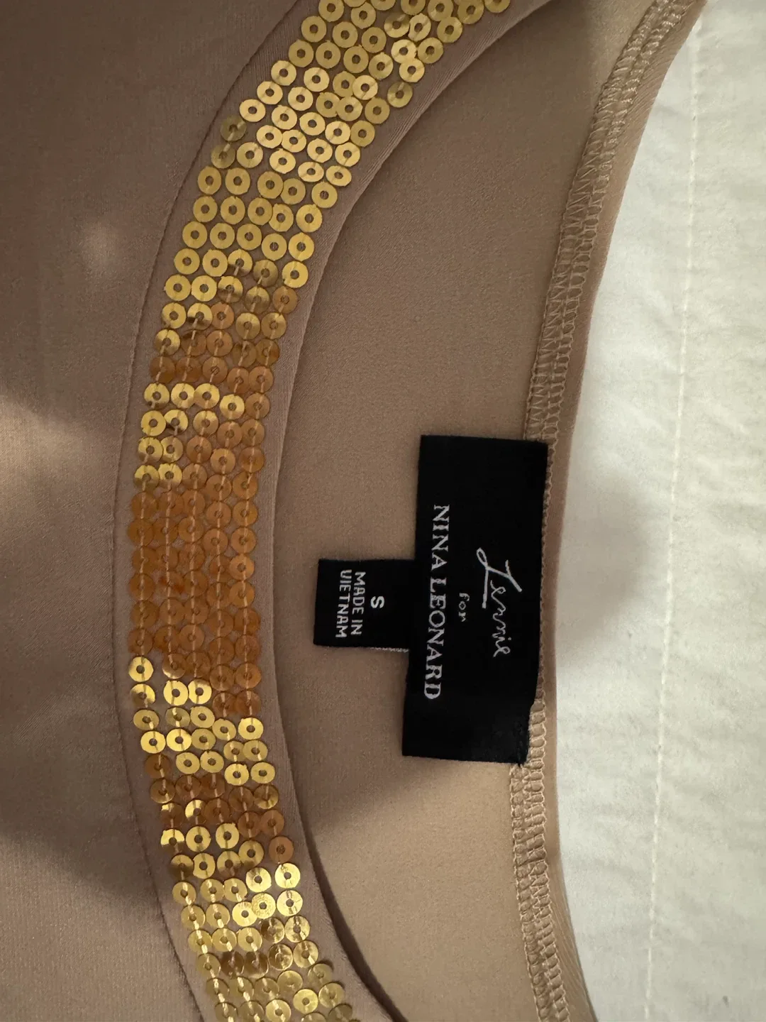 Nina LeonardWomen's Beige Sequin Embellished Top Size S - photo 2
