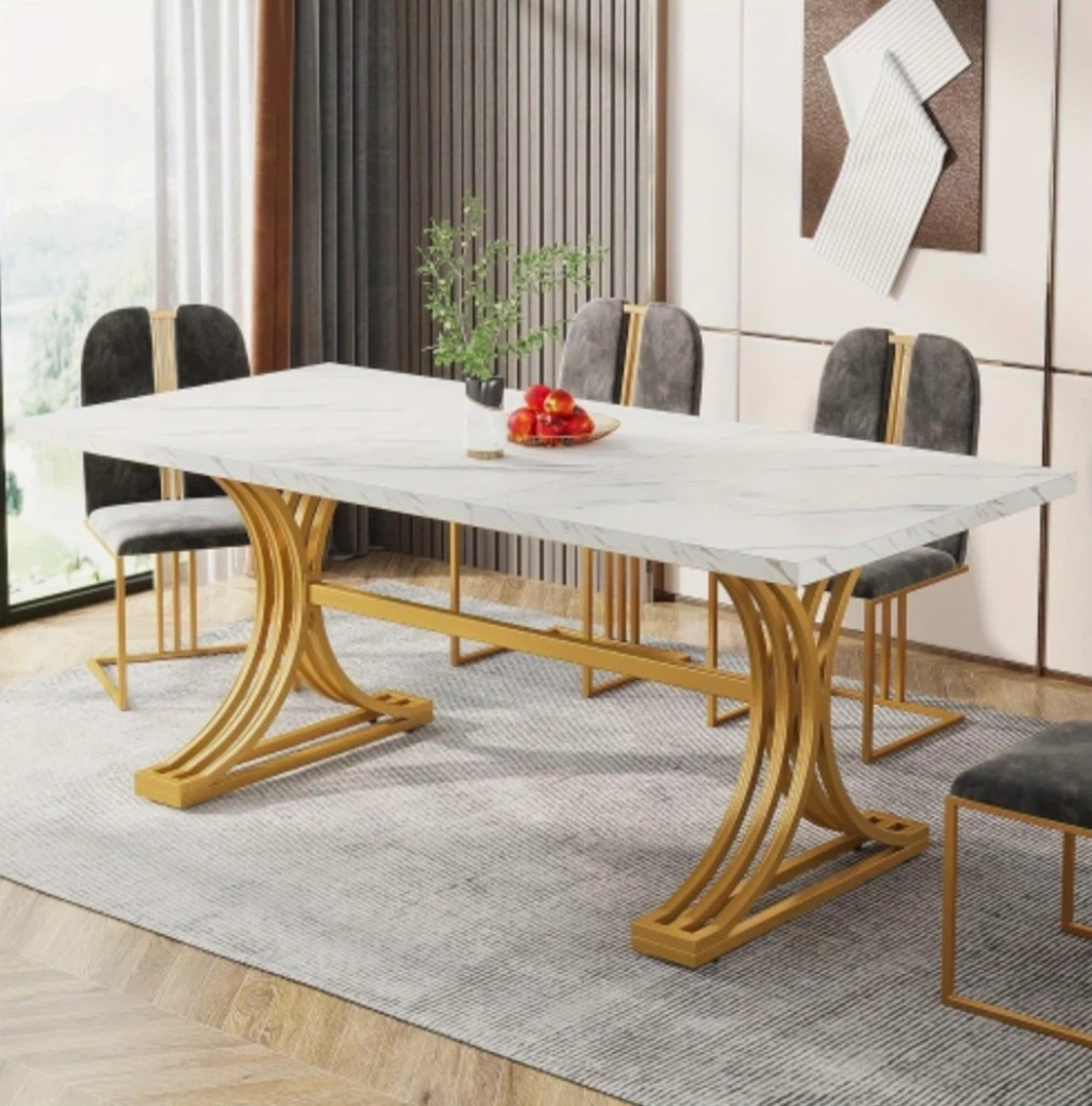 Brand new White Marble Dining Table with Gold Base - photo 3