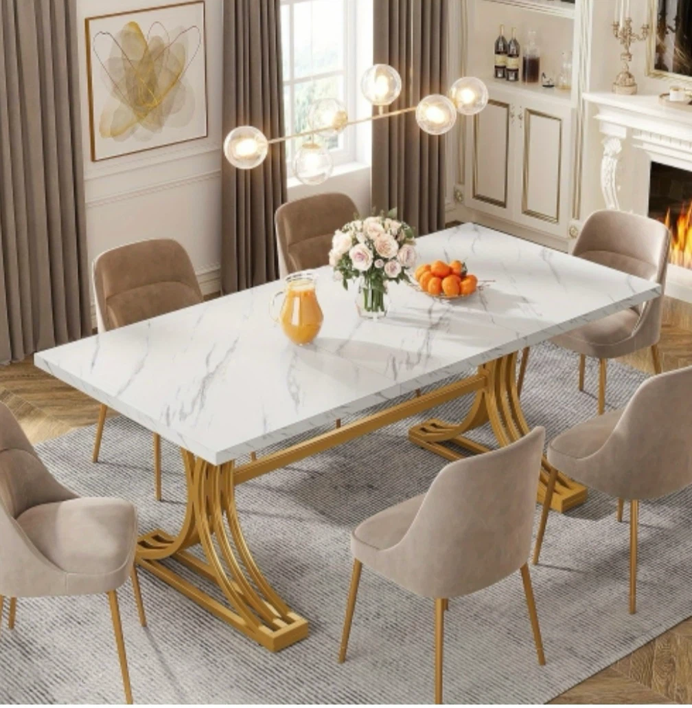 Brand new White Marble Dining Table with Gold Base - photo 4