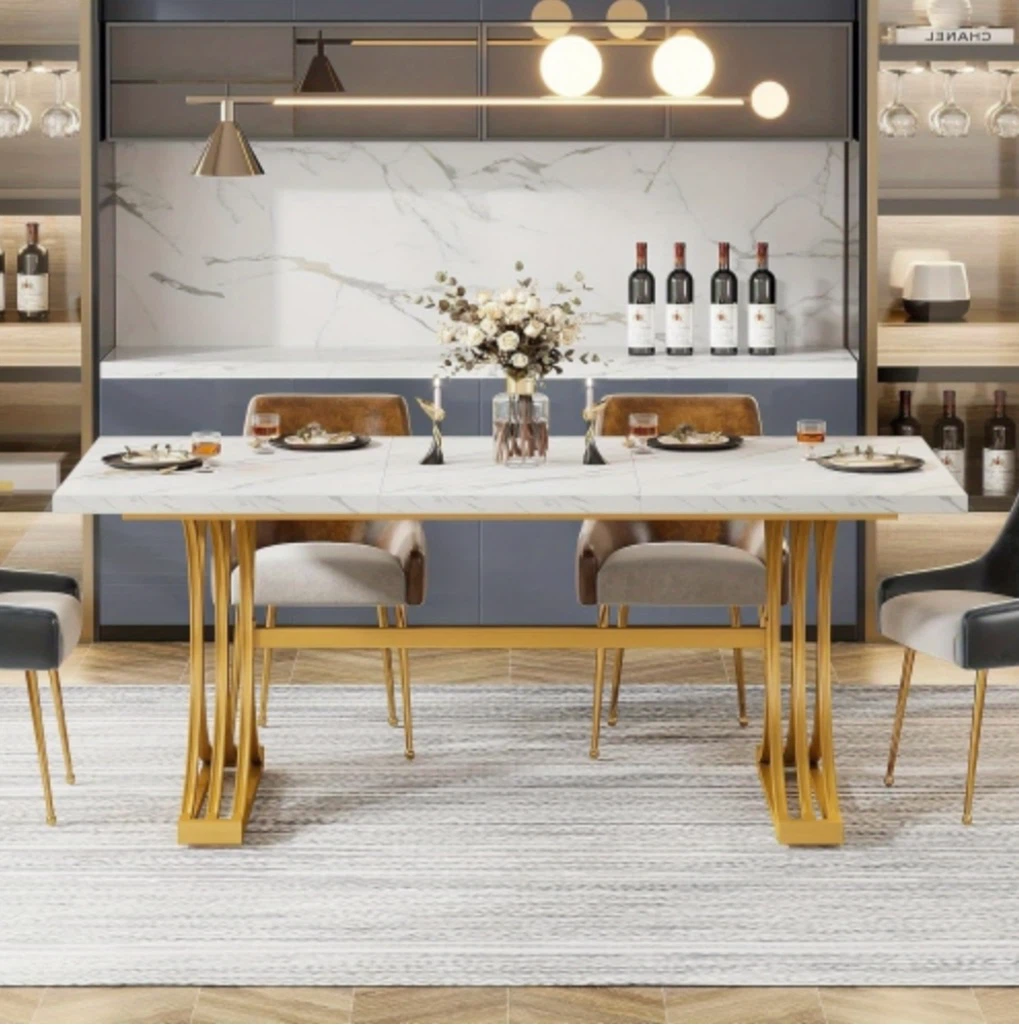Brand new White Marble Dining Table with Gold Base - photo 5