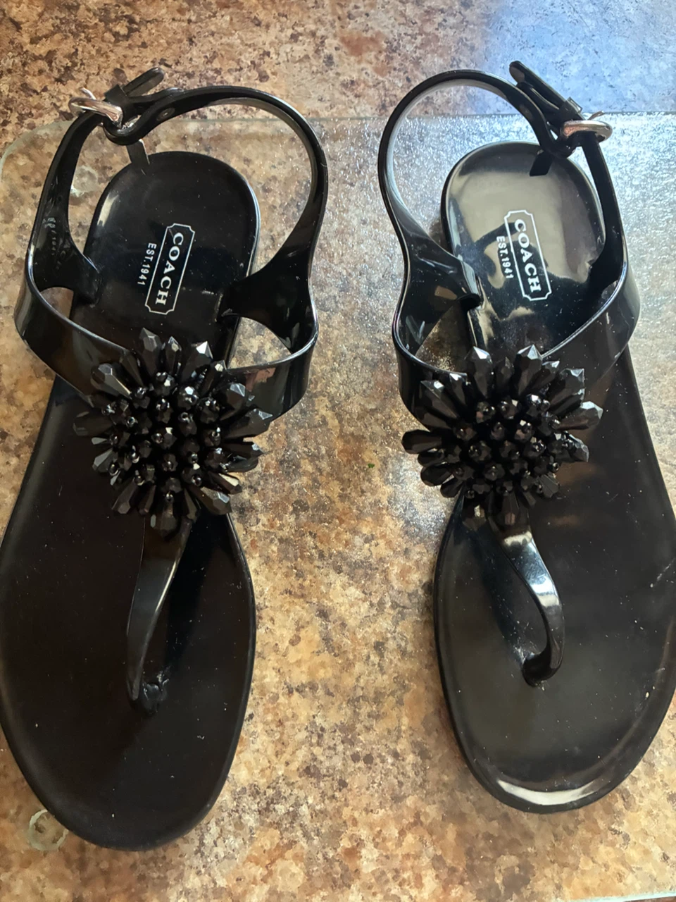 Coach Black Jelly Thong Sandals