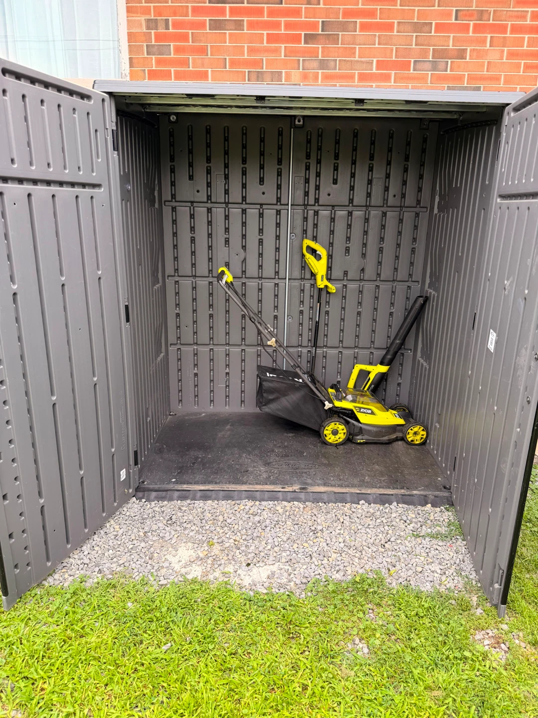 Outdoor Storage + Ryobi grass cutting tools