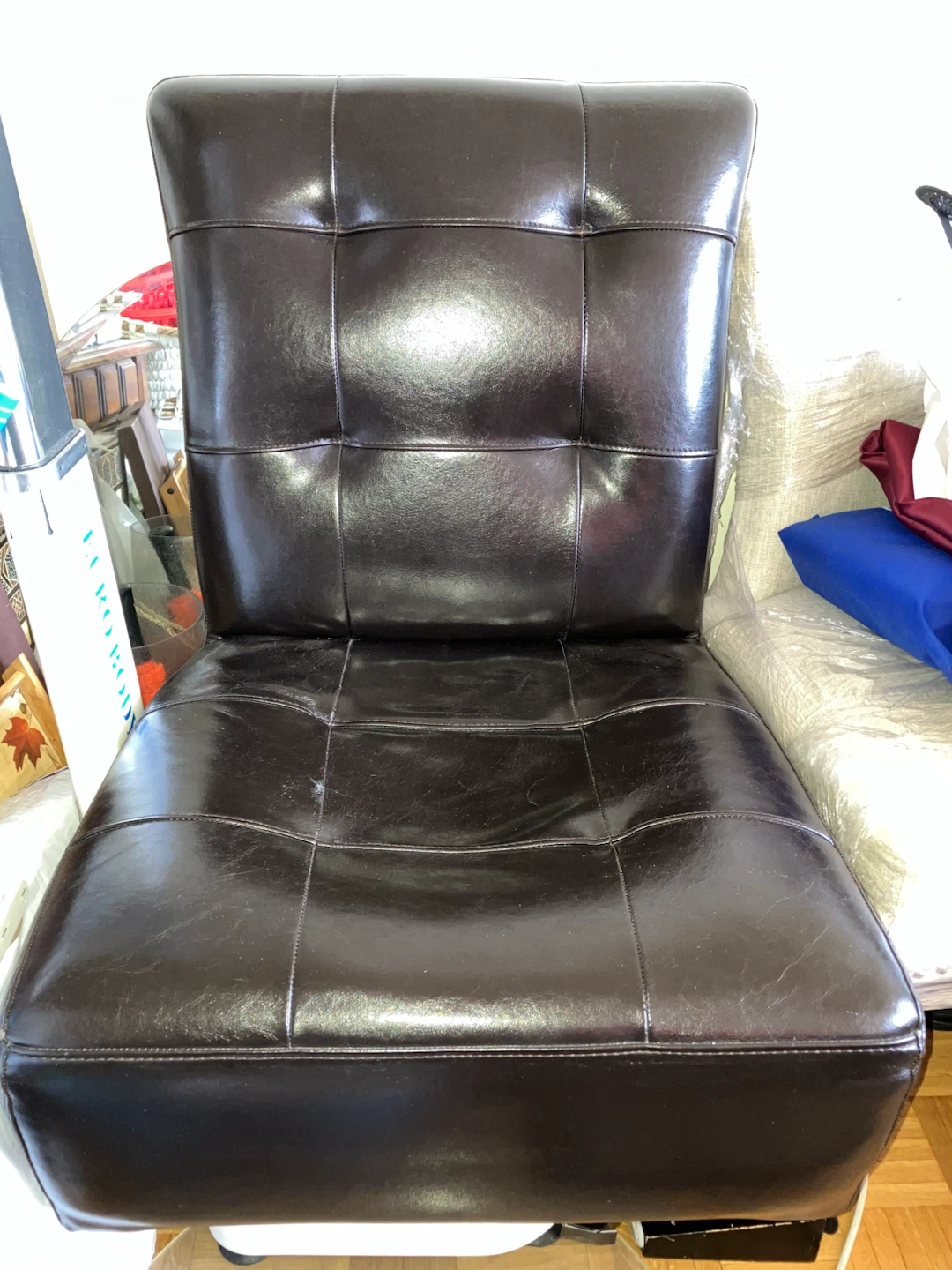 Dark Brown Tufted Faux Leather Armless Chair-Legs removed